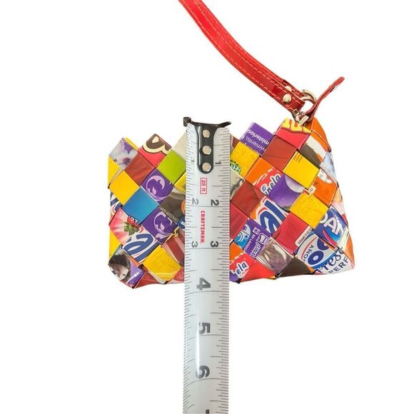 2 Nahui Ollin Clutch Wristlet w/ Strap Recycled Candy Wrappers wearable art - Picture 7 of 9